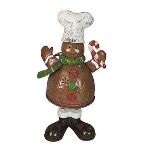 12 Inch Gingerbread Man Chef Tin metal Cutout Glittery Tealight Candle Holder